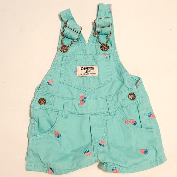 SWEET OshKosh B'Gosh Strawberry Overalls Size 3 Months Baby Shortalls - Picture 1 of 4